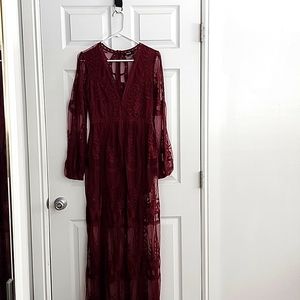 Maroon Lace Long Sleeve dress
